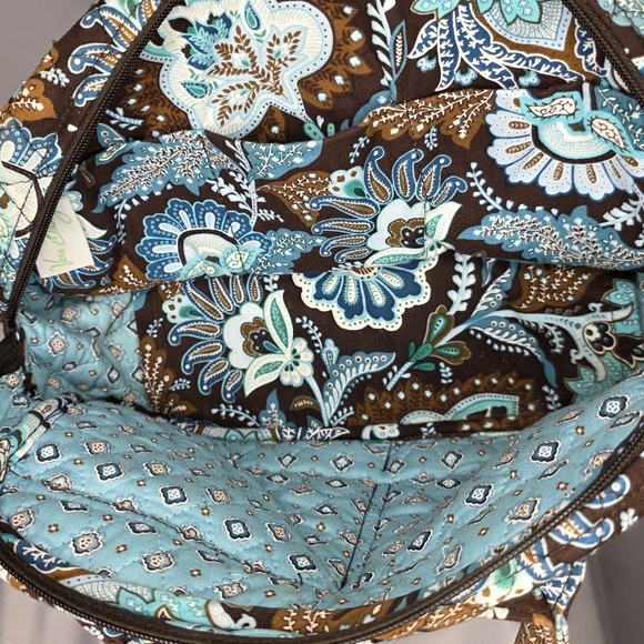Vera Bradley Quilted Satchel Teal Brown Floral Cotton Handbag - Picture 6 of 6
